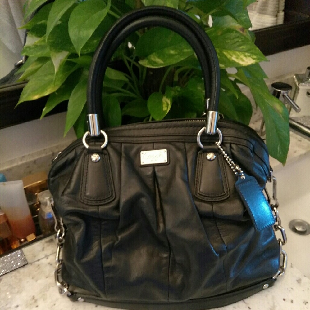 Authentic Coach Black  Lamb Leather Satchel